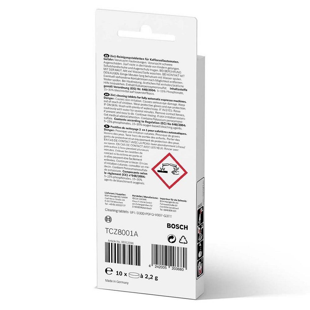 Pastilles nettoyantes 2-en-1 (10pcs) d'origine Bosch Vero Séries 00312096 / TCZ8001A pour machine à café