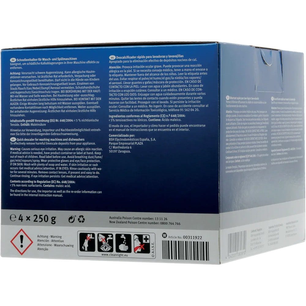 Détartrant Neff pour lave-linge et lave-vaisselle 00312331 (4x250gr)