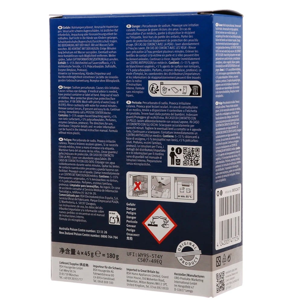 Nettoyant pour lave-vaisselle Bosch / Siemens 00312477 (4x45g)