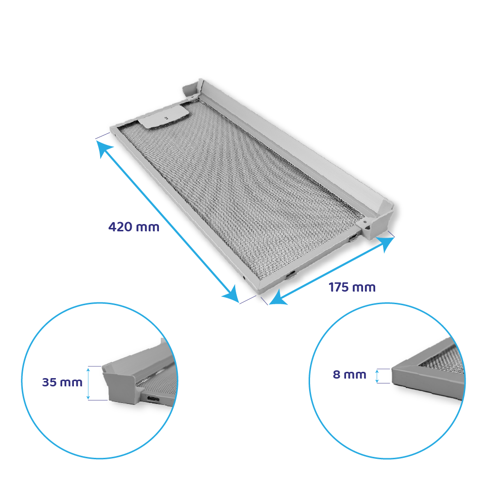 Filtre à graisse en métal 420x175mm d'origine Neff 352812 / 00352812 (avant)