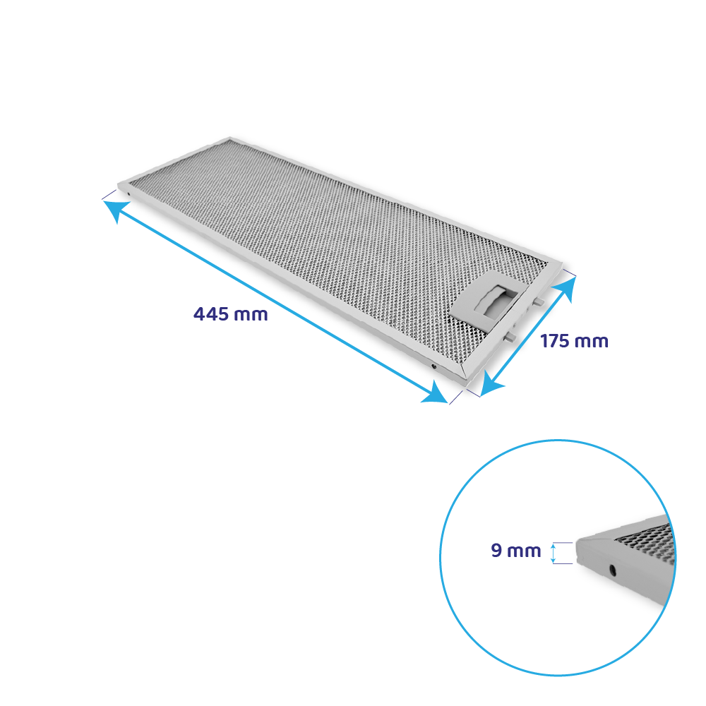 Filtre à graisse en métal 445x175mm d'origine Neff 352813 / 00352813 (arrière)
