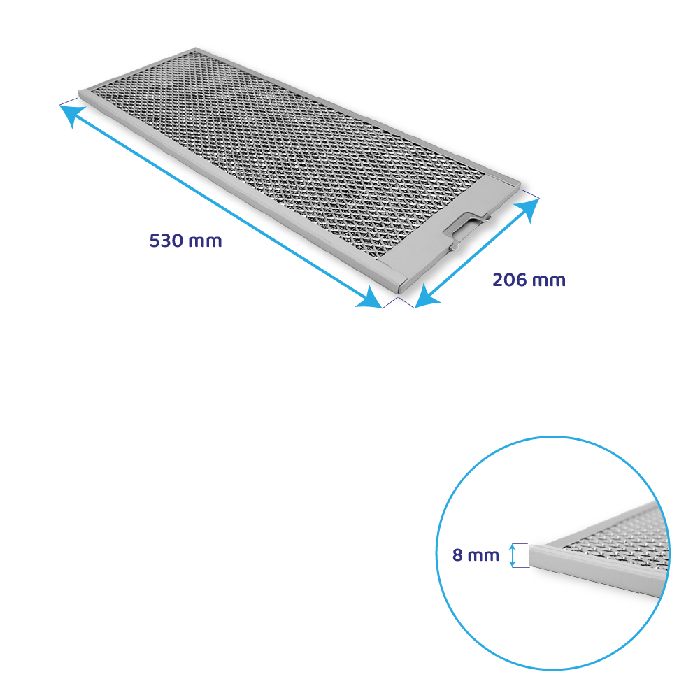 Filtre à graisse en métal (2pcs) 530x206mm d'origine Balay 460007 / 00460007