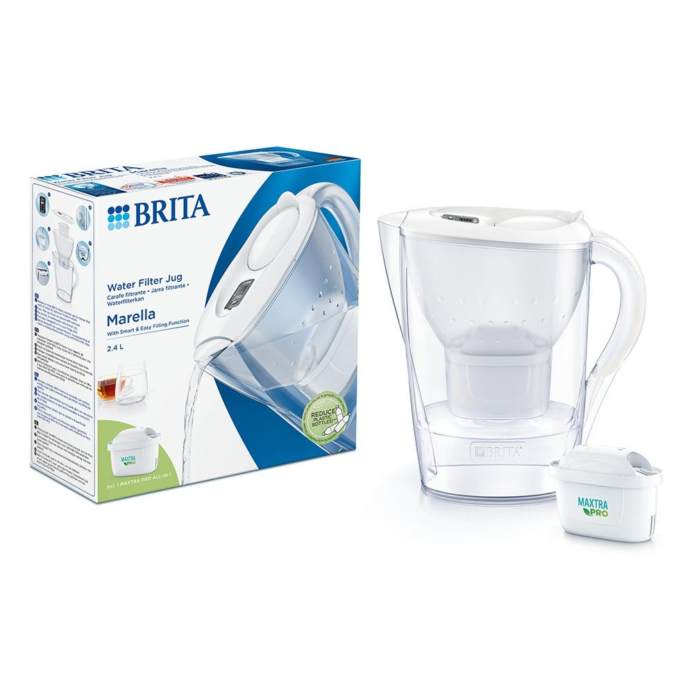Carafe d'eau & filtre BRITA Marella + Cartouche filtrante compatible BRITA MAXTRA+ pack de 6 (filtre aussi les PFAS)