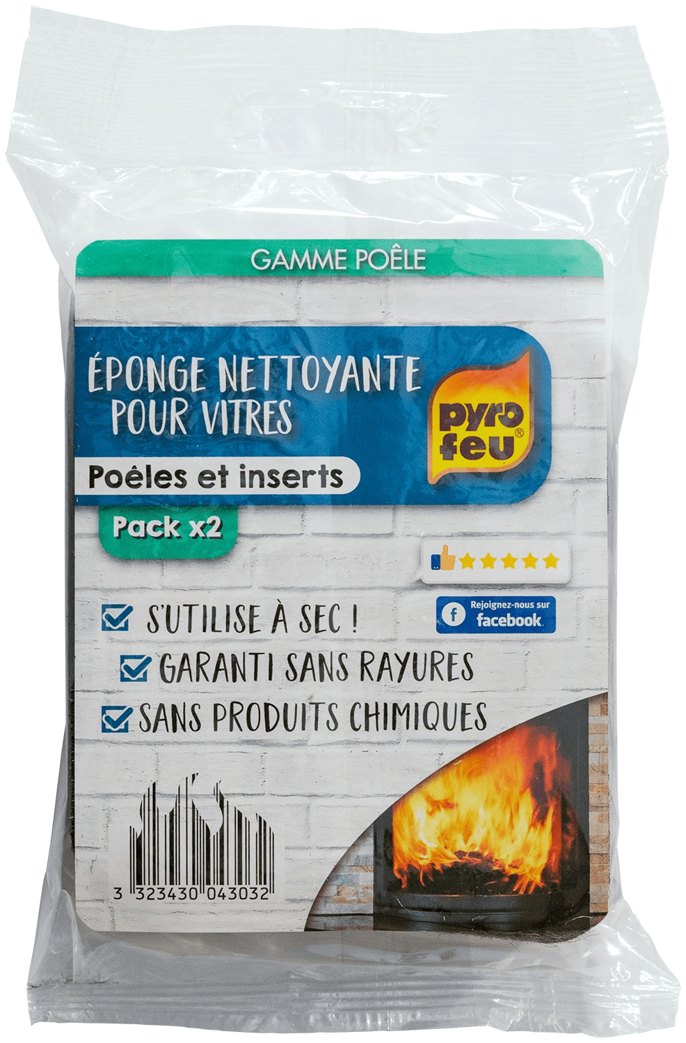 Eponge nettoyante pour vitres 2x Pyrofeu pour poêles / inserts