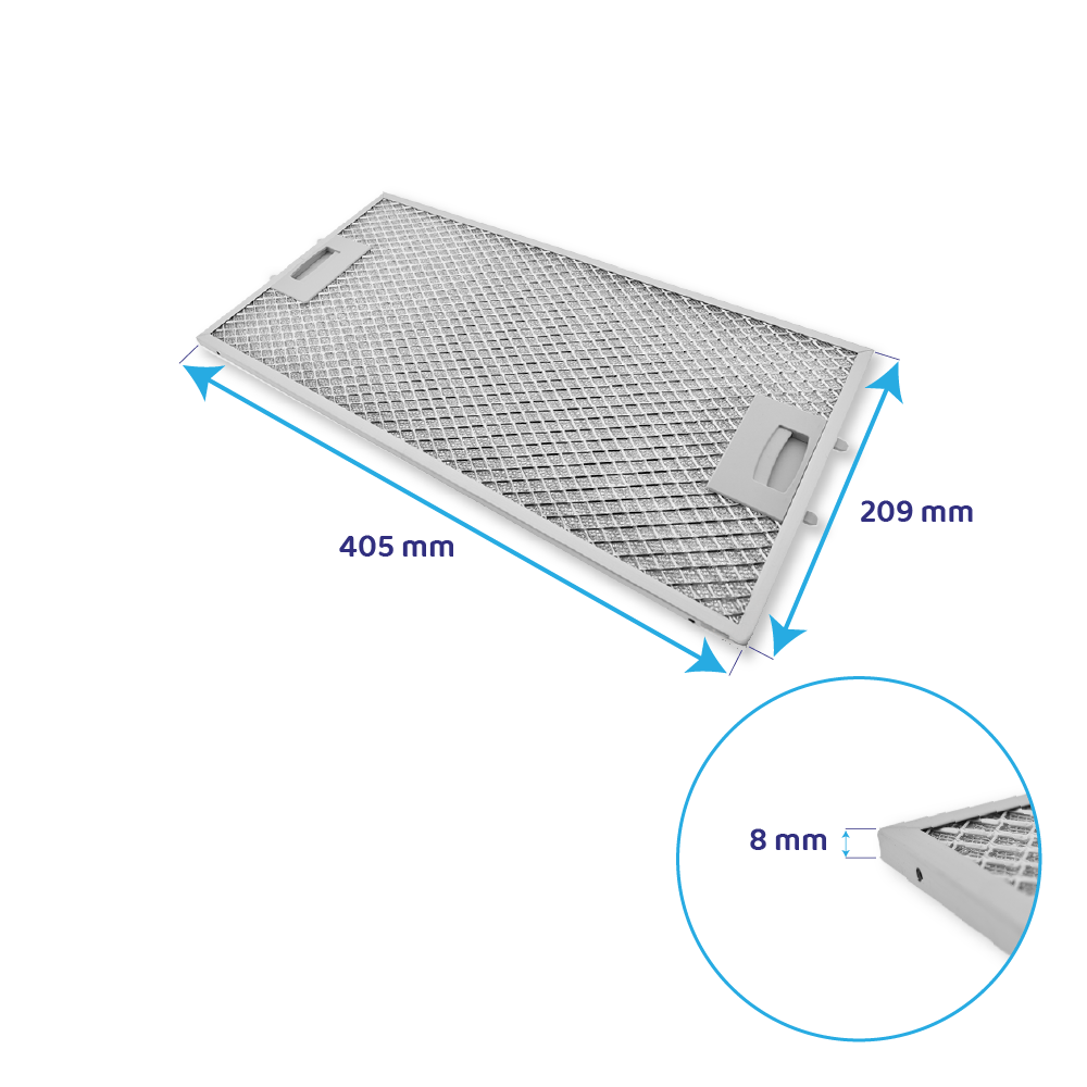 Filtre à graisse en métal 405x209mm d'origine Neff 434107 / 00434107 (arrière)
