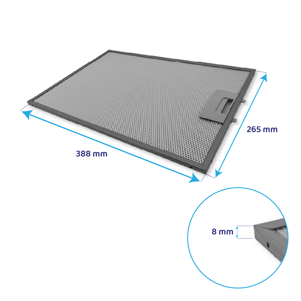 Filtre à graisse en métal 388x265mm d’origine Blaupunkt 742967 / 5Z5101X5