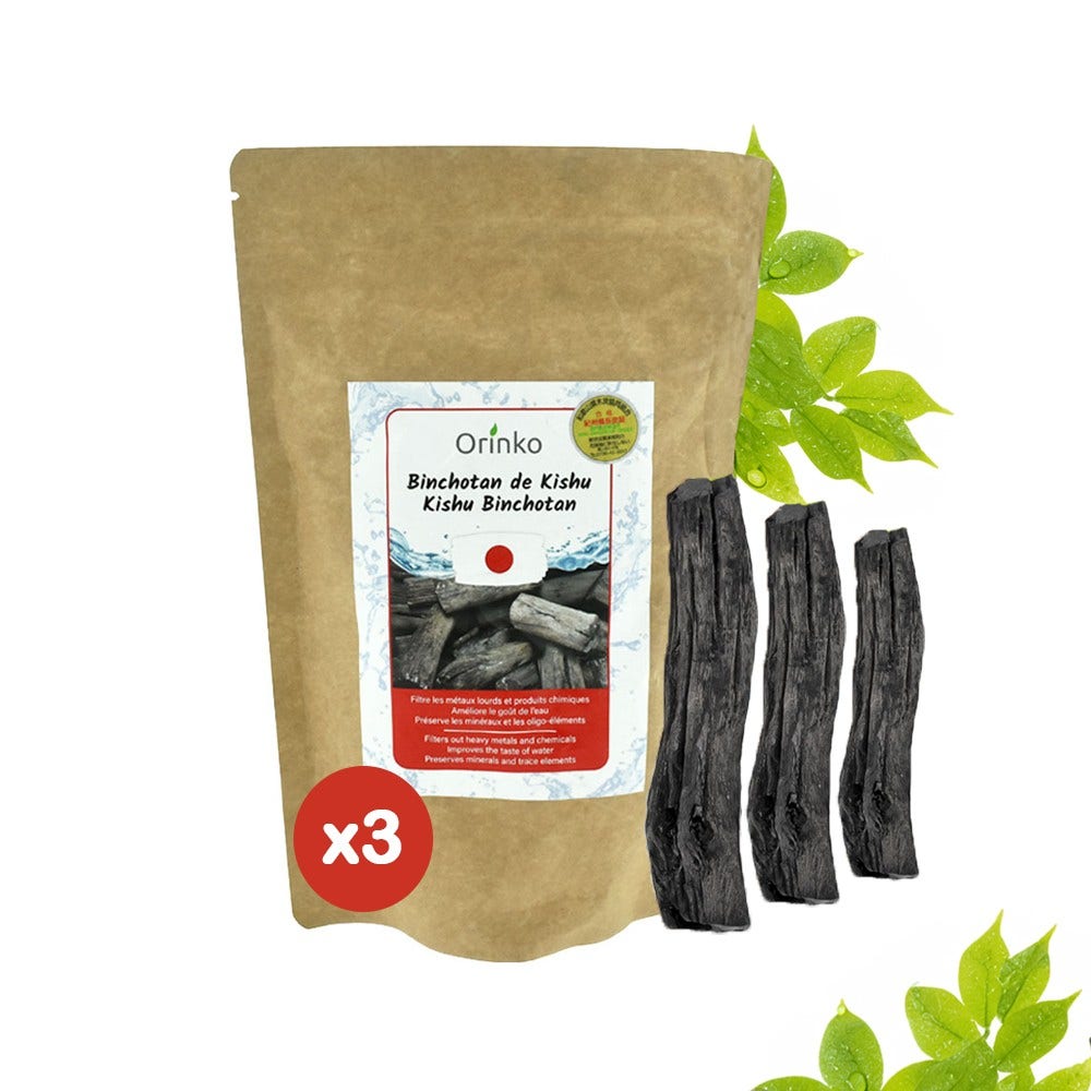 Charbon actif de purification (3pcs) Binchotan Japonais de Kishu Bio Authentique (Certifié)