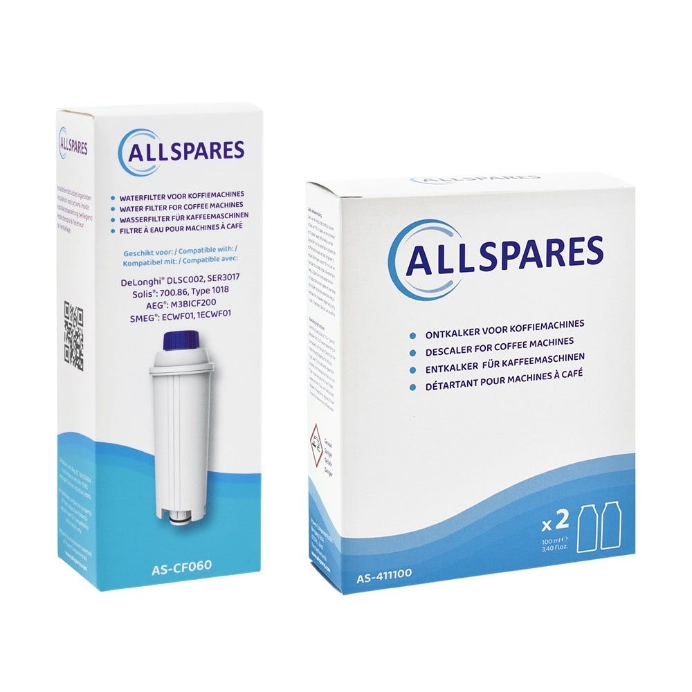 Kit d'entretien compatible avec Delonghi cartouche filtrante + détartrant (2x100ml)