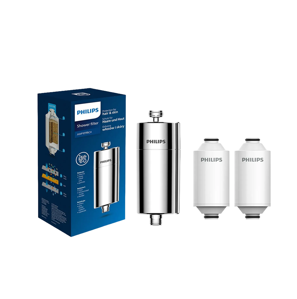 Philips filtre de douche (chrome) avec 3 cartouches compatible avec tous tuyaux et robinets
