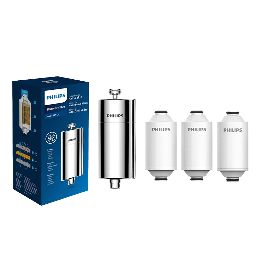 Philips filtre de douche (chrome) avec 3 cartouches compatible avec tous tuyaux et robinets