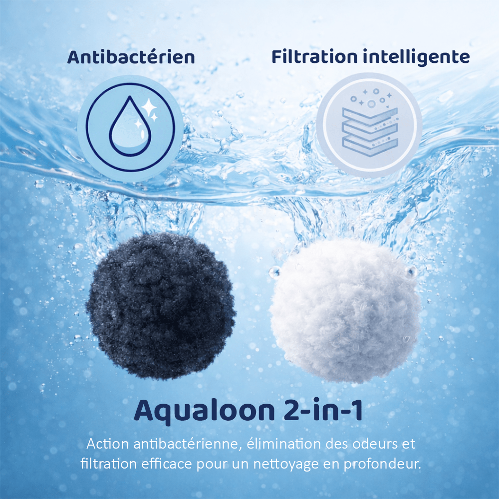Boules Filtrantes Duo 700 g = 25 kg Sable | Blanc : Ultra-Filtration, Noir : Anti-Odeurs