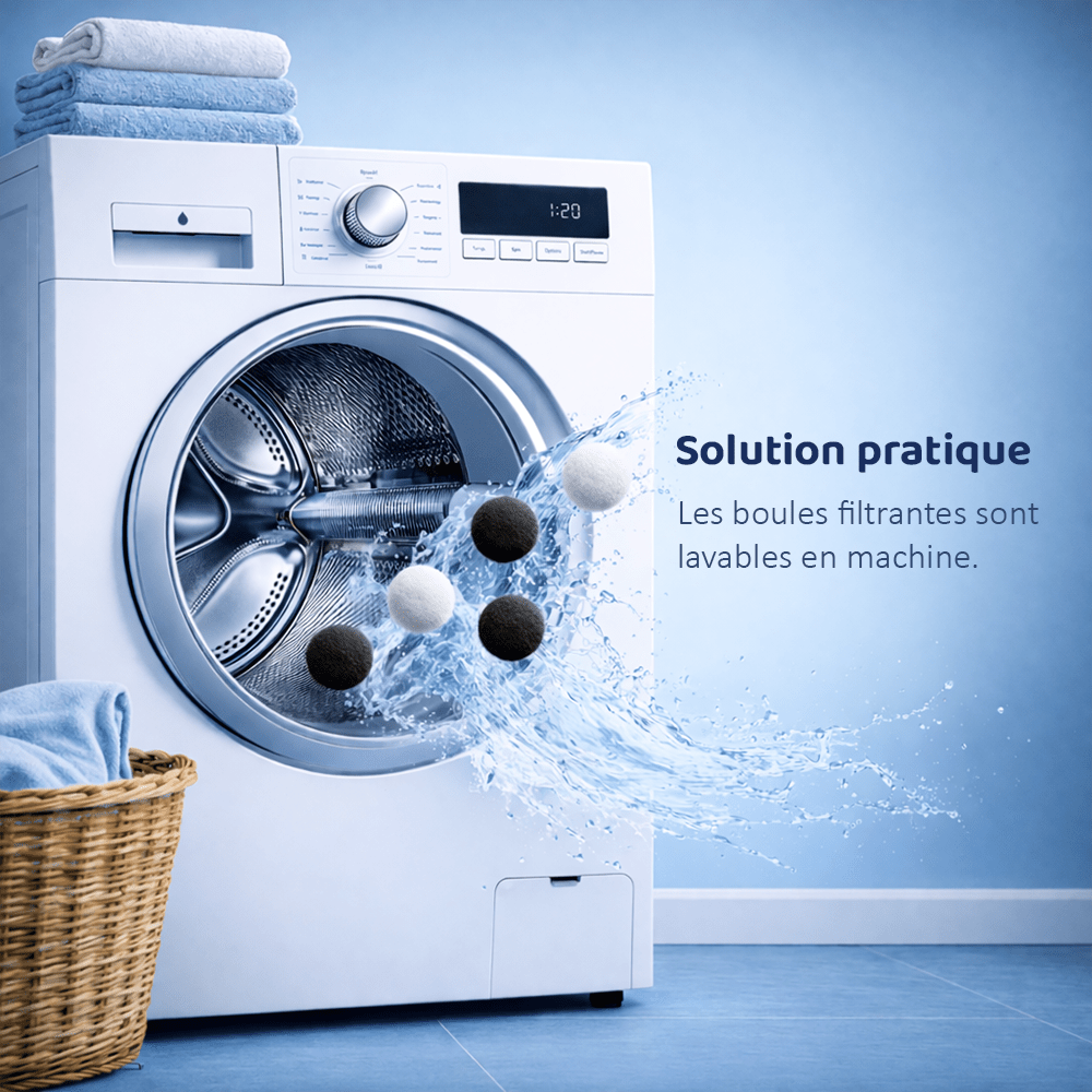 Boules Filtrantes Duo 700 g = 25 kg Sable | Blanc : Ultra-Filtration, Noir : Anti-Odeurs