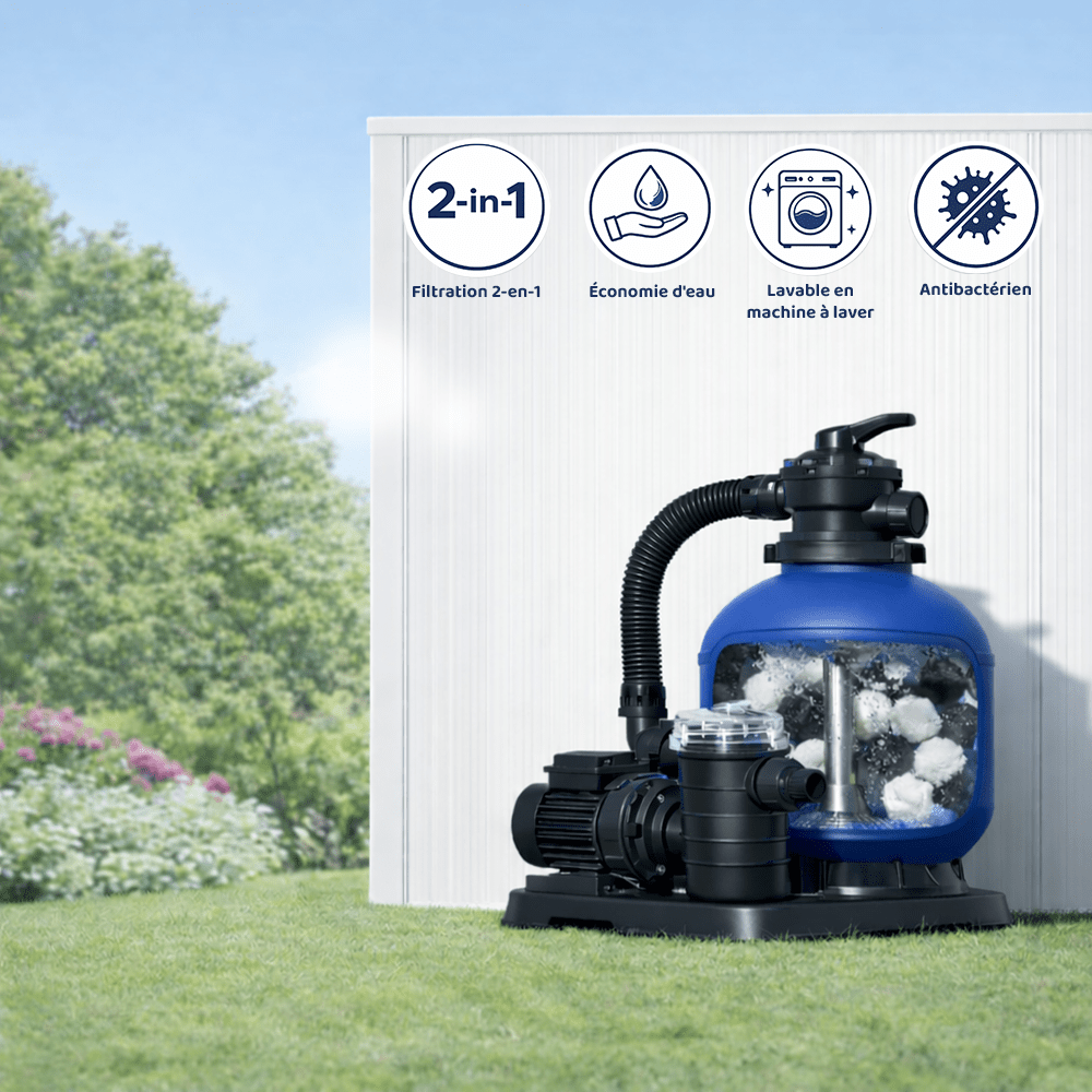 Boules Filtrantes Duo 700 g = 25 kg Sable | Blanc : Ultra-Filtration, Noir : Anti-Odeurs