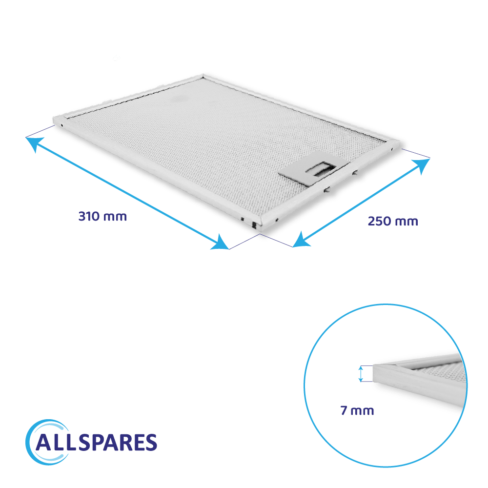 Filtre à graisse en métal 310x250mm Neff 353110 / 00353110 par AllSpares