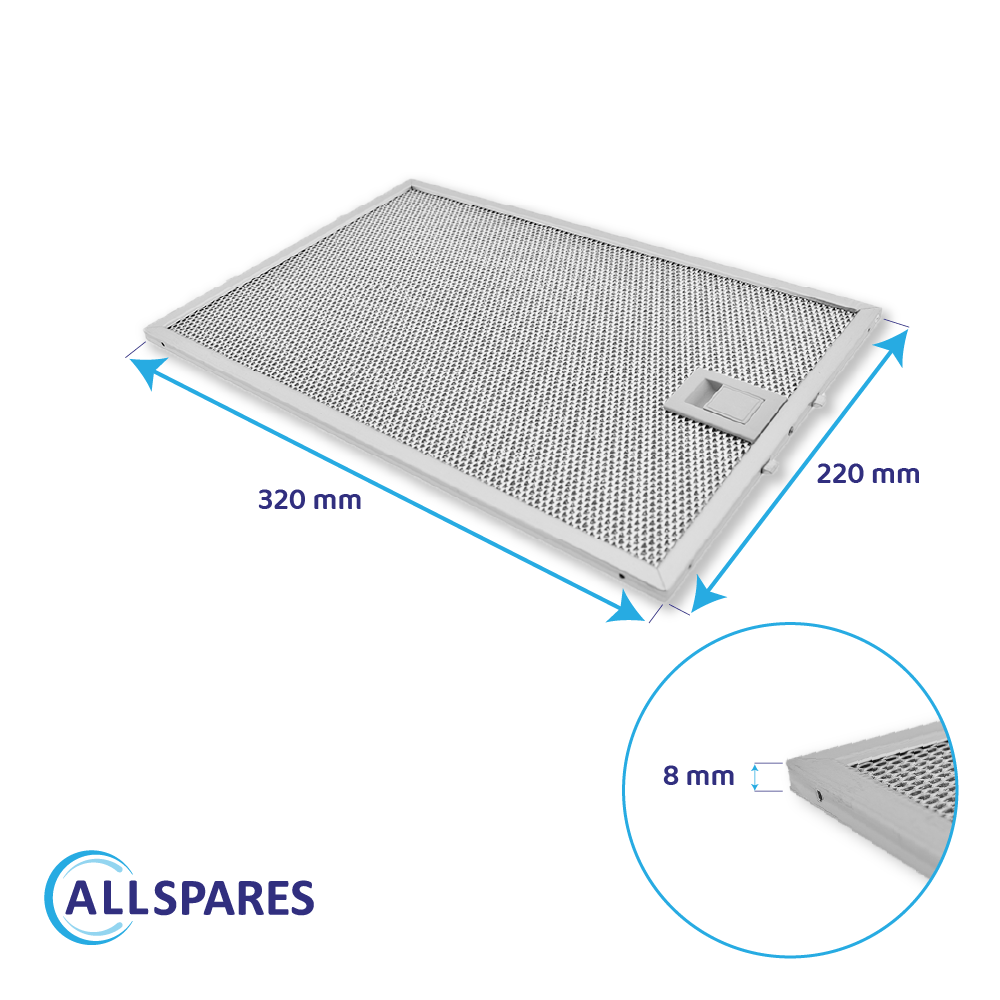 Filtre à graisse en métal 320x220mm Siemens 362380 / 00362380 par Allspares