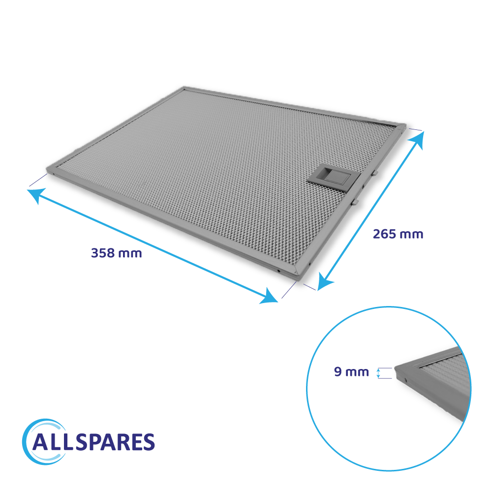 Filtre à graisse en métal 358x265mm Profilo 703451 / 00703451 par AllSpares