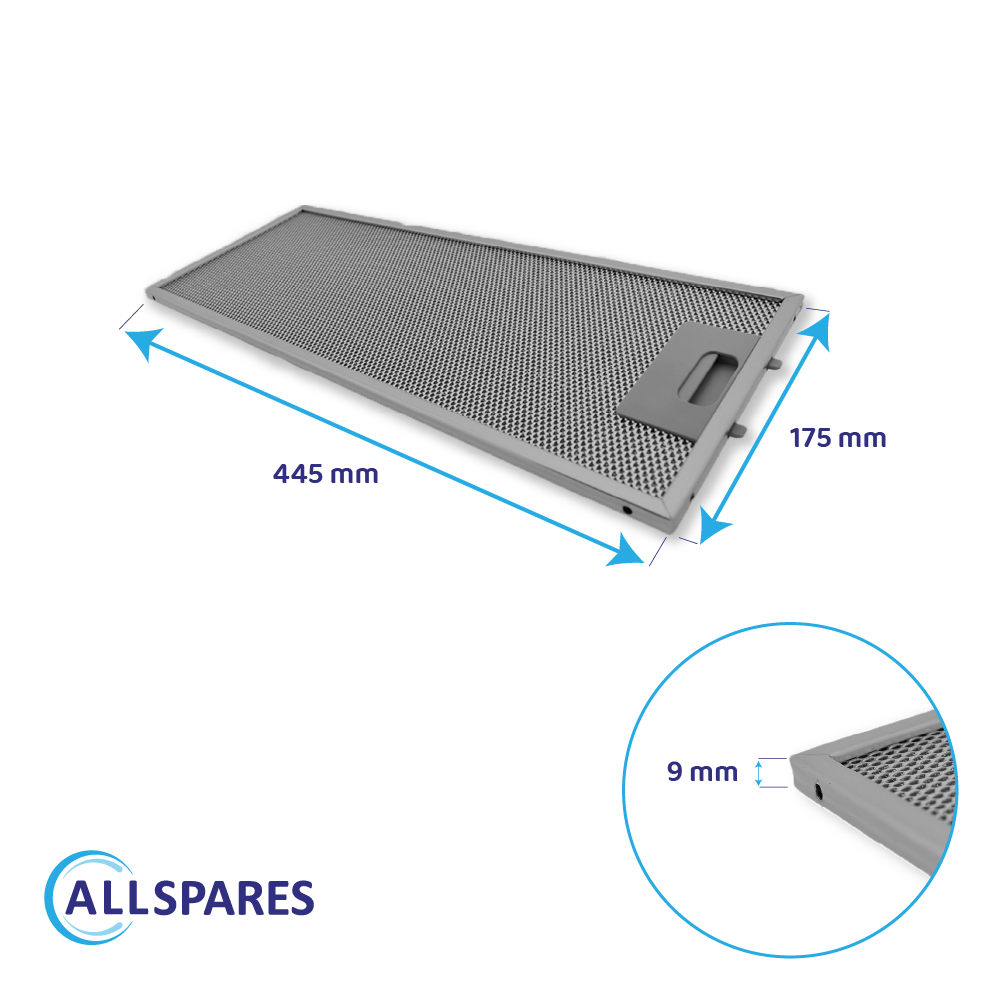 Filtre à graisse en métal 445x175mm d'origine Neff 352813 / 00352813 par AllSpares
