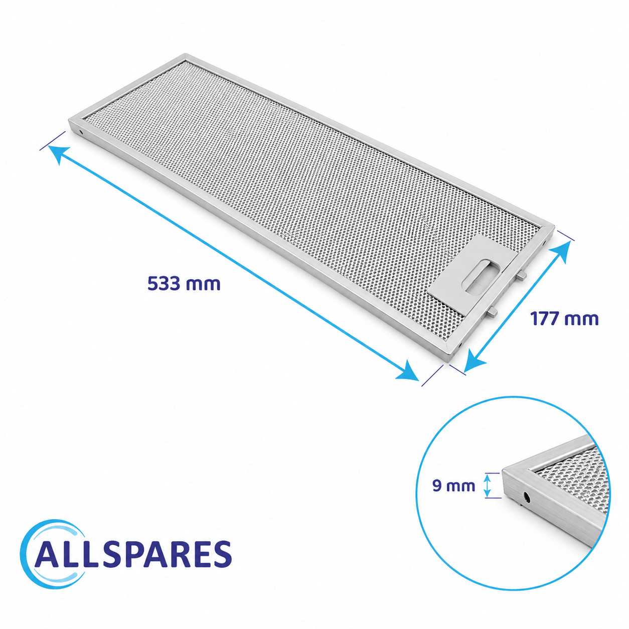 Filtre à graisse en métal 532x176mm compatible Hotpoint-Ariston avec AHS2FM...