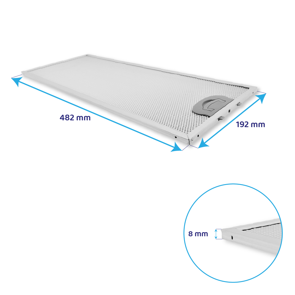Filtre à graisse en métal 482x192mm compatible avec Pitsos 2MIC61T...