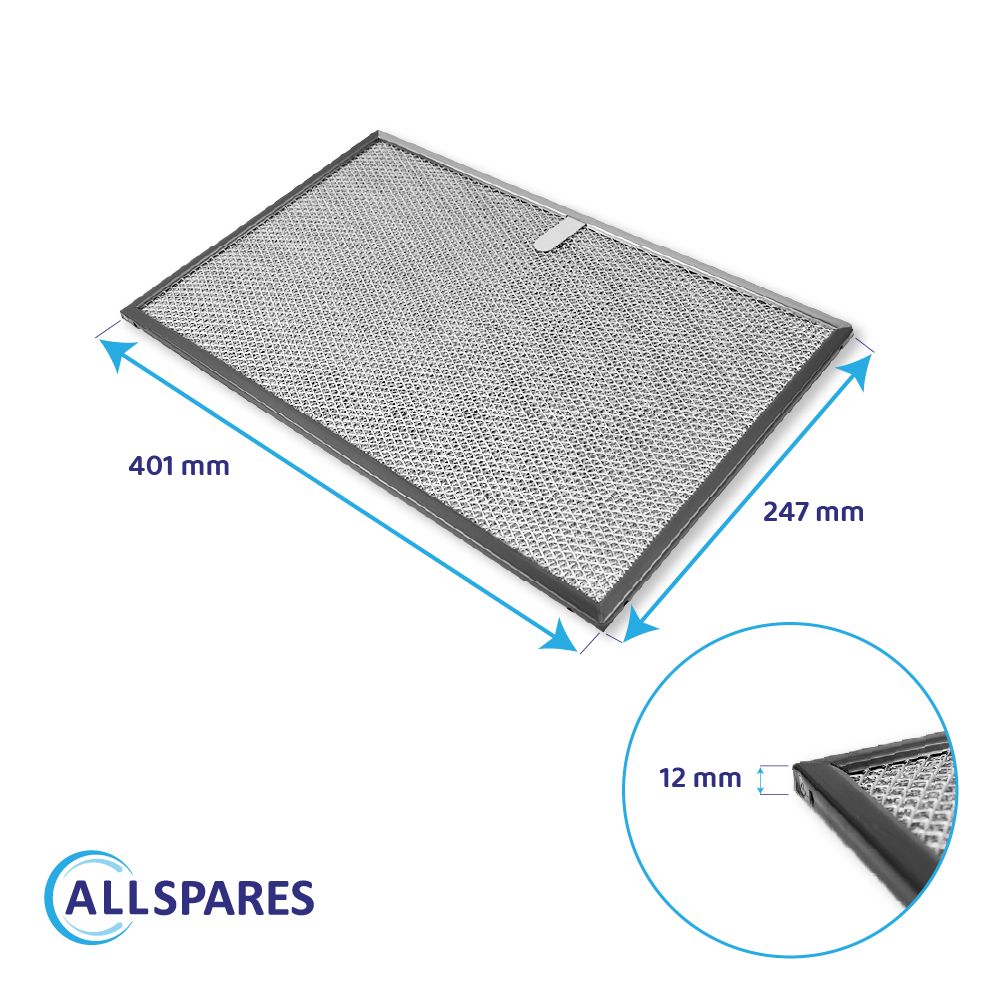 Filtre à graisse en métal 401x247mm Novy 7400020 par AllSpares