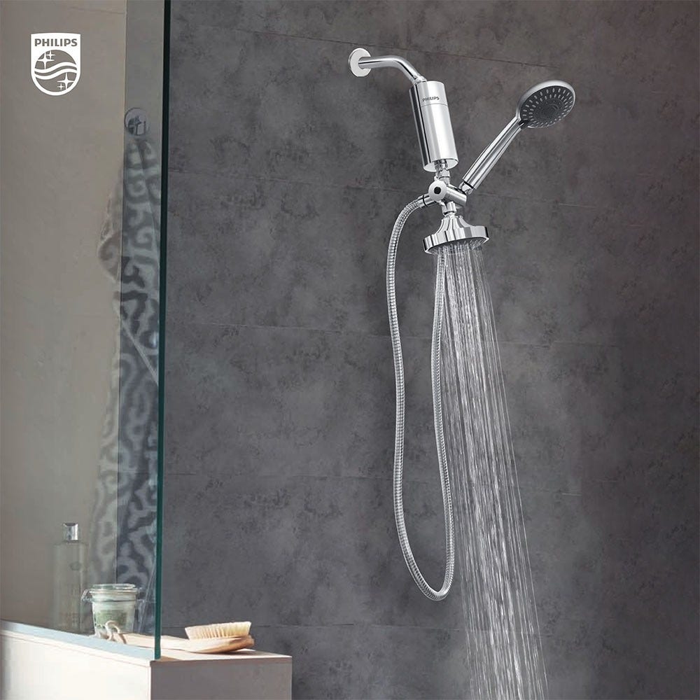 Philips Filtre de douche (chrome) avec 1 cartouche compatible avec tous les tuyaux et robinets standards