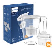 Philips Carafe filtrante 2.6L + 6 Micro X-Clean cartouches filtrantes (filtre aussi les PFAS) AWP2933WHT6
