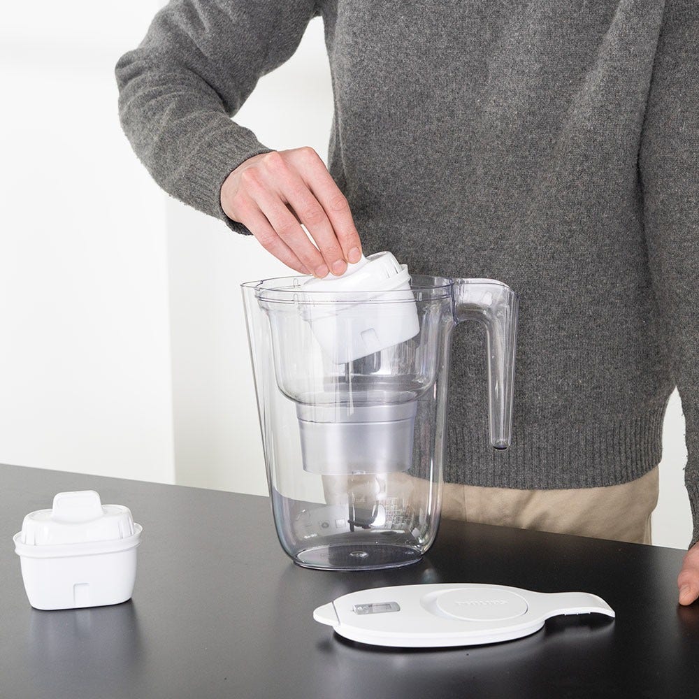Philips Carafe filtrante 2.6L + 6 Micro X-Clean cartouches filtrantes (filtre aussi les PFAS) AWP2933WHT6