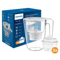 Philips Carafe filtrante 3.4L + 3 Micro X-Clean cartouches filtrantes (filtre aussi les PFAS) AWP2953WHT3