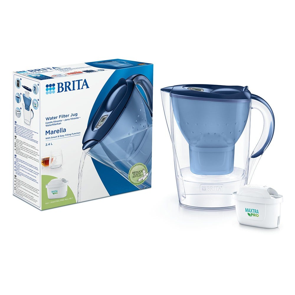BRITA Carafe filtrante Marella 2.4L bleu + cartouche filtrante MAXTRA PRO (filtre aussi les PFAS)