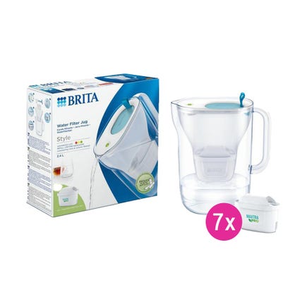 BRITA Carafe filtrante Style + 7 cartouches filtrantes MAXTRA PRO (filtre aussi les PFAS)