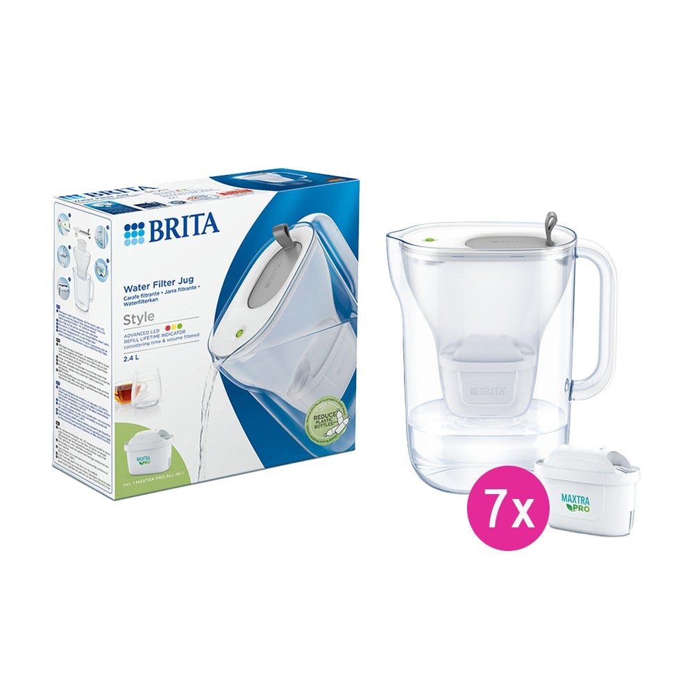 BRITA Carafe filtrante Style + 7 cartouches filtrantes MAXTRA PRO (filtre aussi les PFAS)