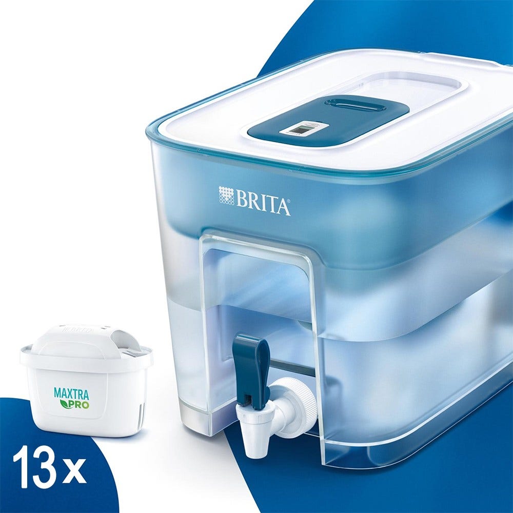BRITA Distributeur d'eau filtrée Flow Basic Blue 8,2L + 13 filtres à eau MAXTRA PRO (filtre aussi les PFAS)