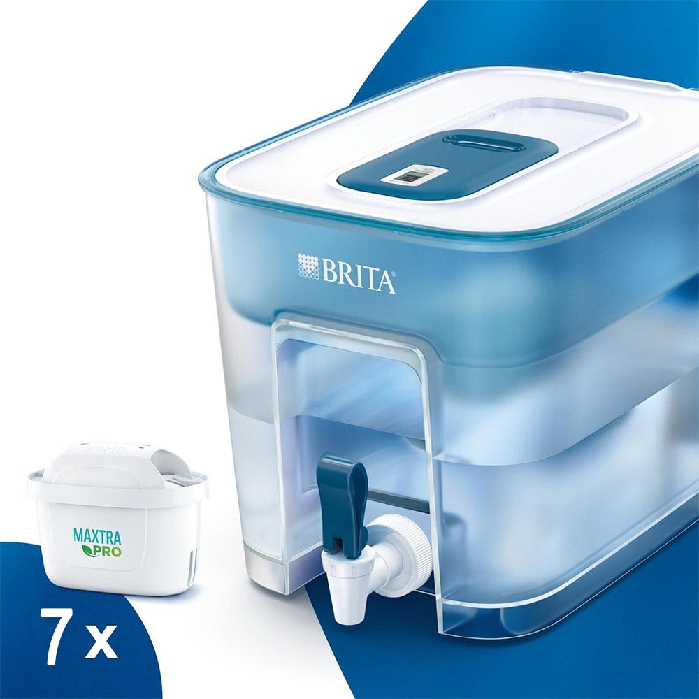 BRITA Distributeur d'eau filtrée Flow Basic Blue 8,2L + 7 filtres à eau MAXTRA PRO (filtre aussi les PFAS)