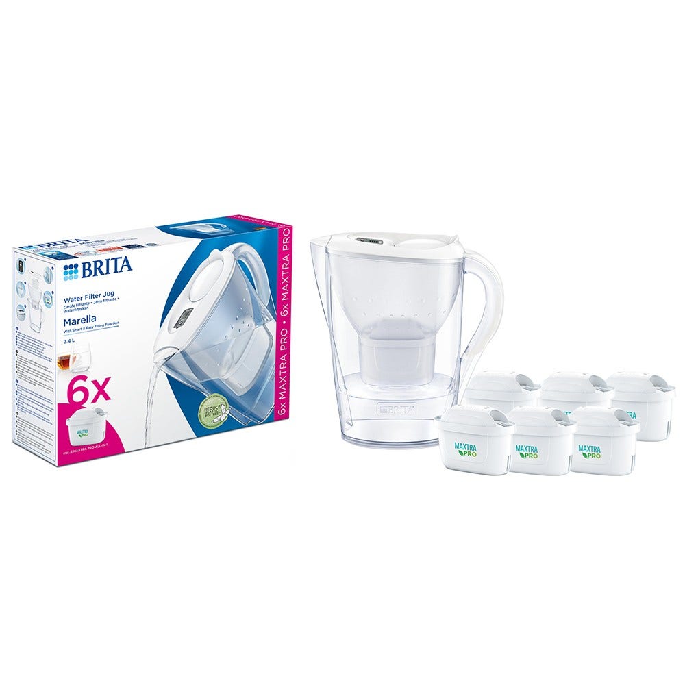 BRITA Carafe filtrante Marella 2.4L + 6 cartouches filtrantes MAXTRA PRO (filtre aussi les PFAS)