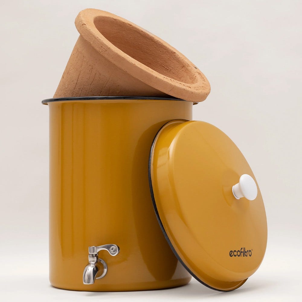 Coffret Ecofiltro 5 litres jaune – filtre à eau, support, kit d’entretien, 2 unités de filtration pour 4 ans. 