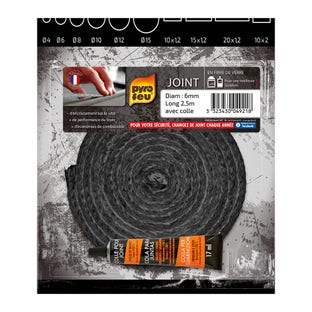 Joint Noir Pyrofeu Rond diam 6mm, longueur 2,5m, avec colle
