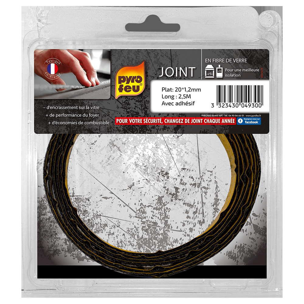 Joint Noir Pyrofeu Plat 20x1,2mm, longueur 2,5m, avec adhesif