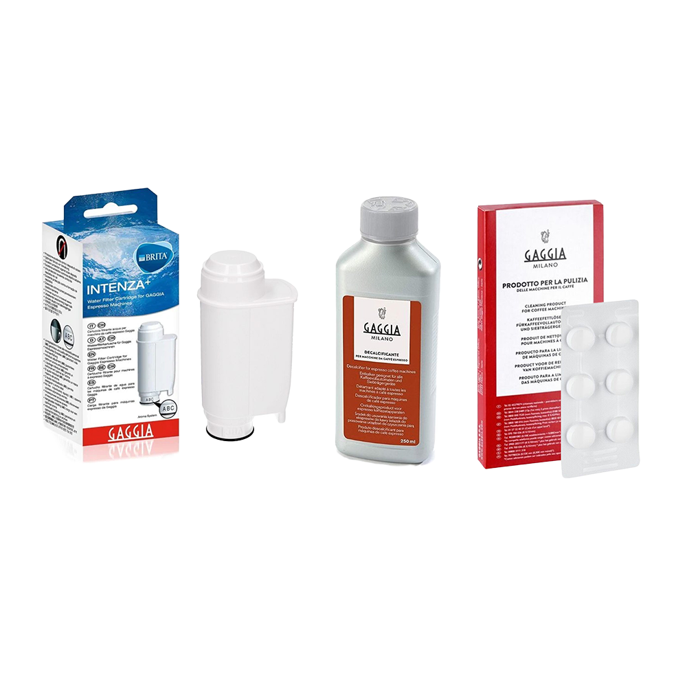 Set d’entretien Gaggia pour Machine à Café Détartrant + Tablettes de Nettoyage + Filtre à Eau