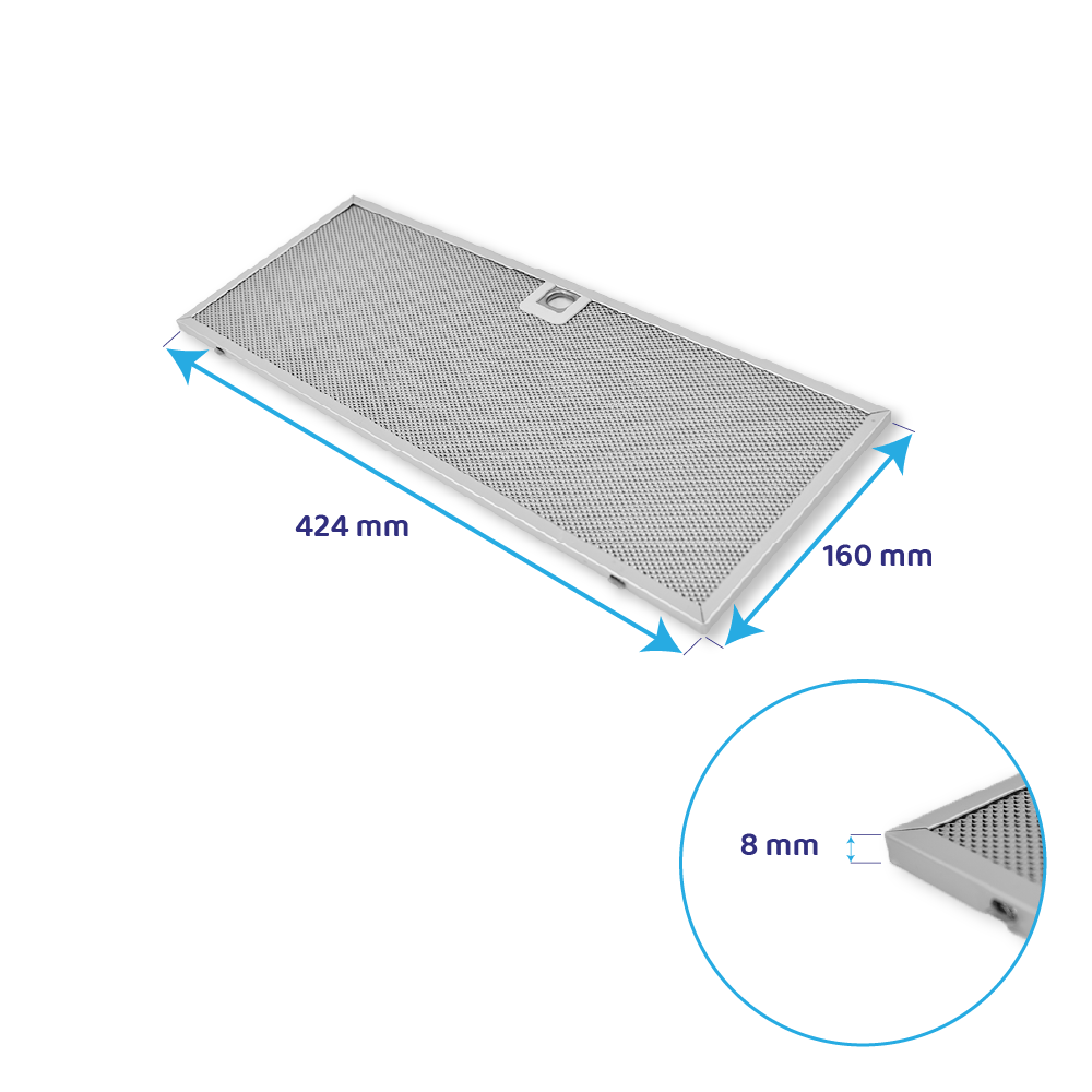Filtre à graisse en métal (2pcs) 160x424mm d'origine SMEG pour KSET9X