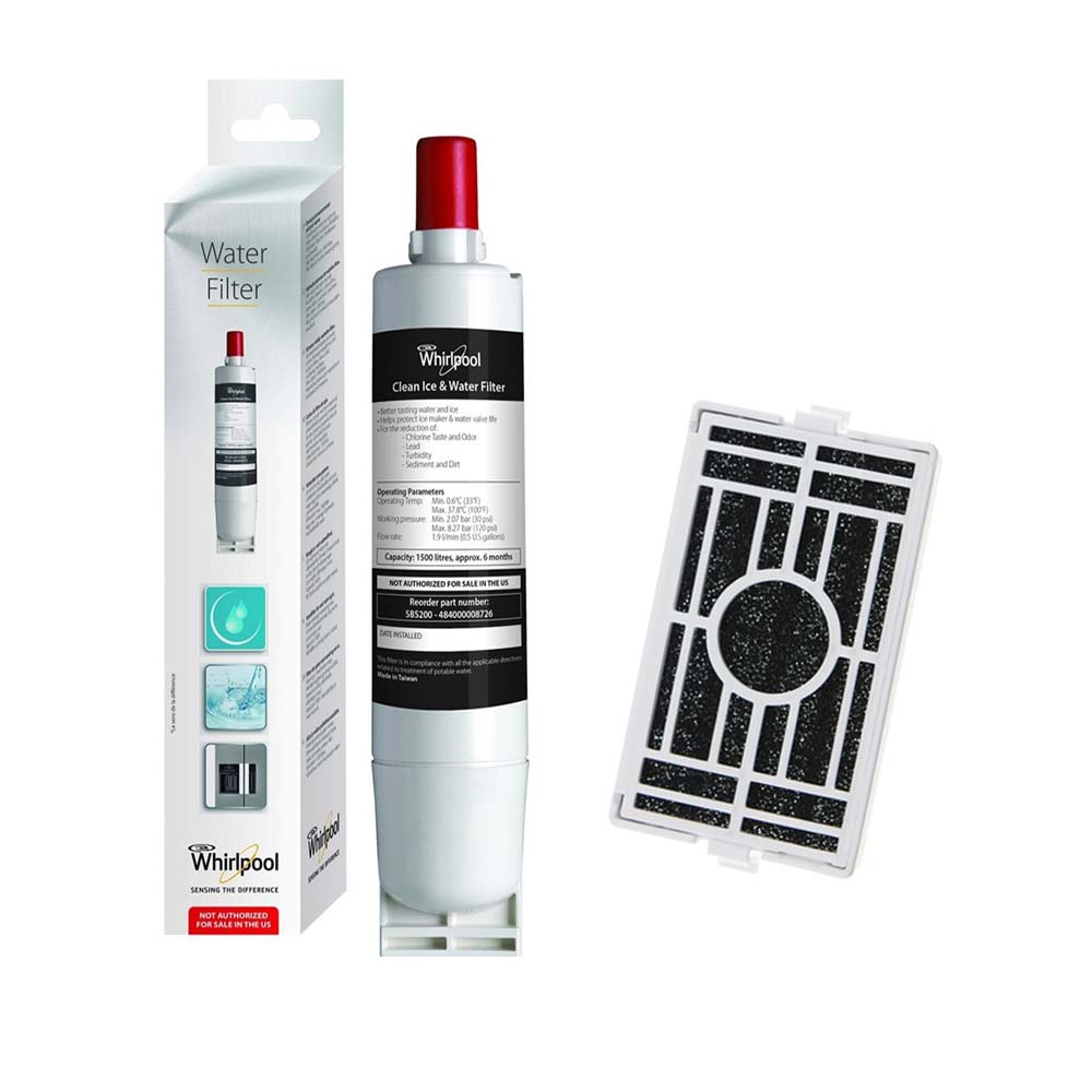Pack 1x Filtre à eau (SBS200) + 1x Filtre à air (ABF001) pour Whirlpool frigo