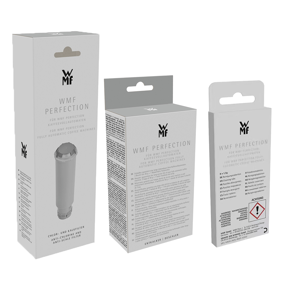Kit d'entretien Perfection pour machine à café WMF : filtre à eau, détartrant et produits de nettoyage