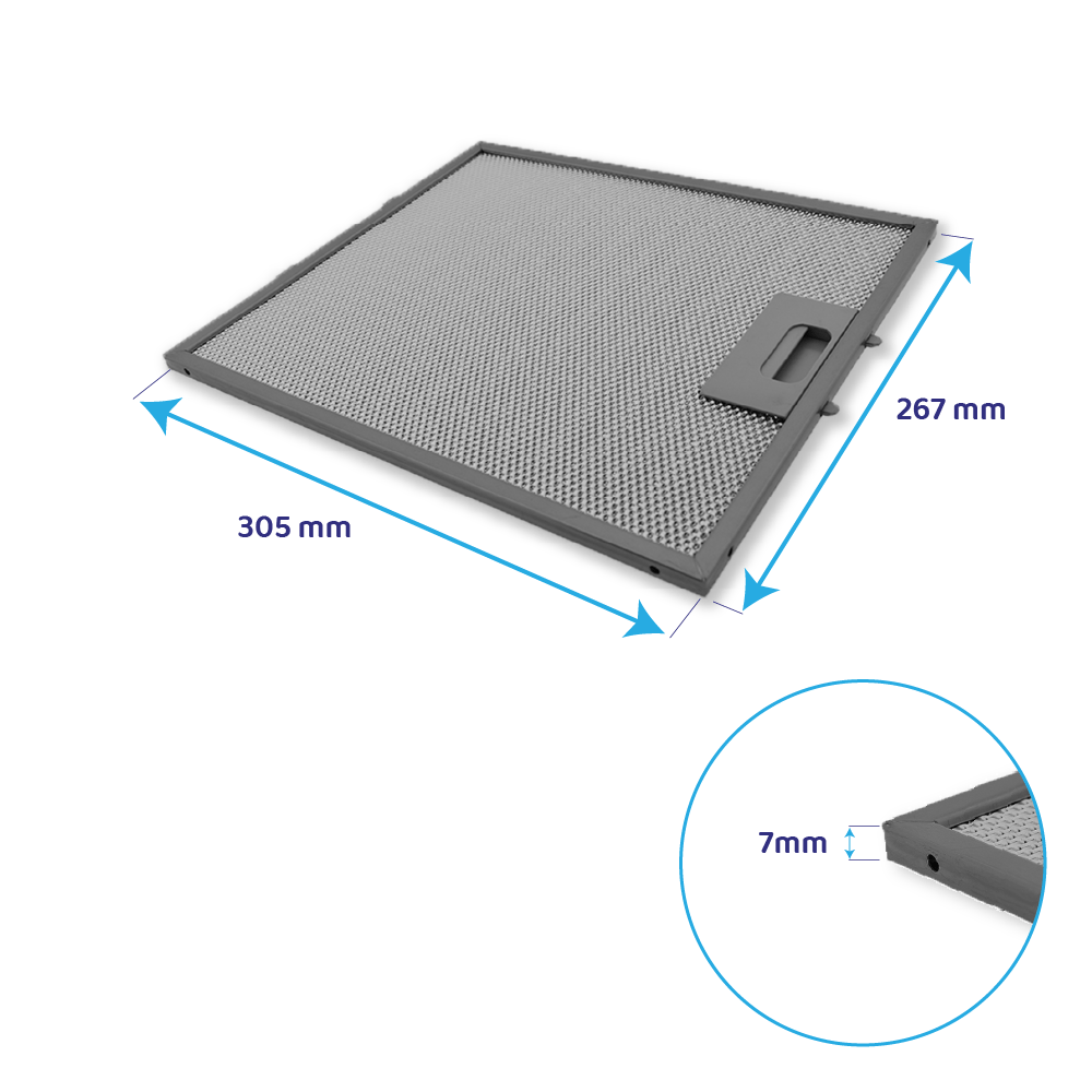 Filtre à graisse en métal 305x267mm d'origine Blaupunkt GRI0009219A / AFG60-90A