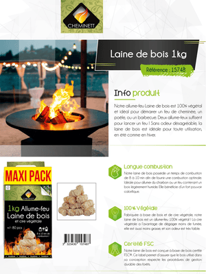 Allume-Feu Laine De Bois Pyrofeu 5 Kg - 100% Végétal - Pour BBQ Et Cheminée